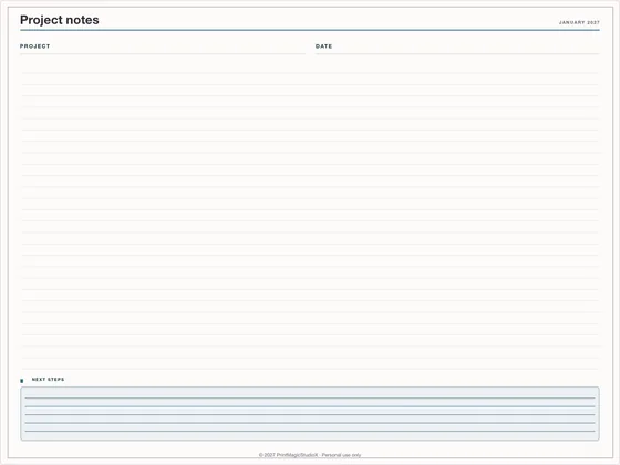 Project notes: Note paper template for GoodNotes, iPad and print