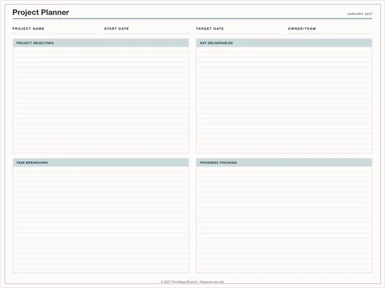 Project Planner: One-page planner template for GoodNotes, iPad and print