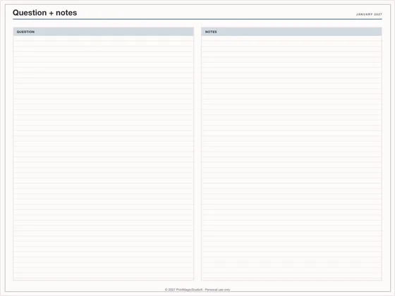 Question + notes: Note paper template for GoodNotes, iPad and print