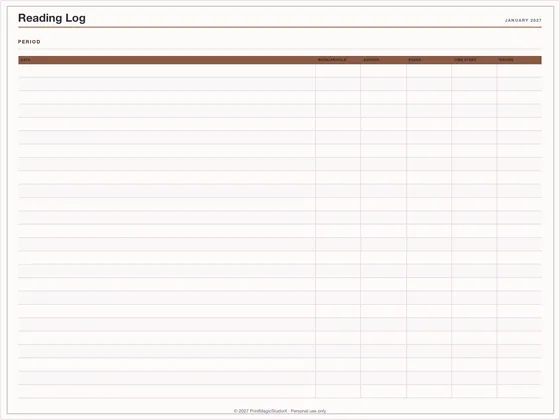 Reading Log: One-page planner template for GoodNotes, iPad and print