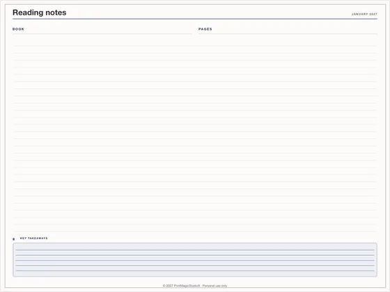 Reading notes: Note paper template for GoodNotes, iPad and print