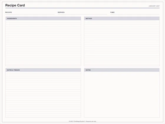 Recipe Card: One-page planner template for GoodNotes, iPad and print