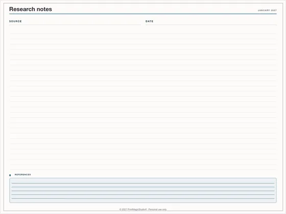 Research notes: Note paper template for GoodNotes, iPad and print