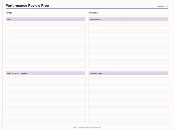 Performance Review Prep: One-page planner template for GoodNotes, iPad and print