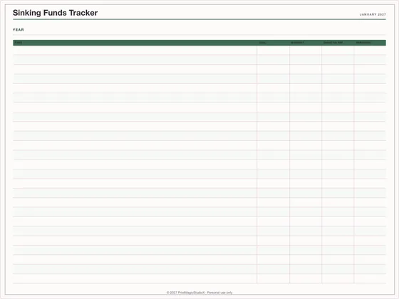 Sinking Funds Tracker: One-page planner template for GoodNotes, iPad and print