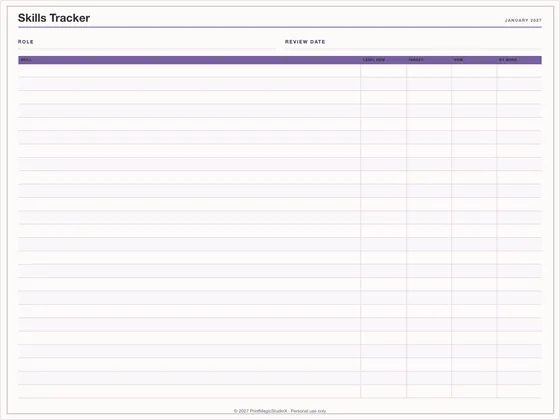 Skills Tracker: One-page planner template for GoodNotes, iPad and print