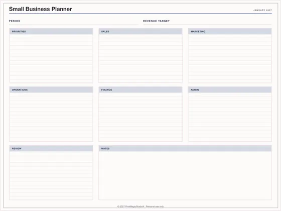 Small Business Planner: One-page planner template for GoodNotes, iPad and print