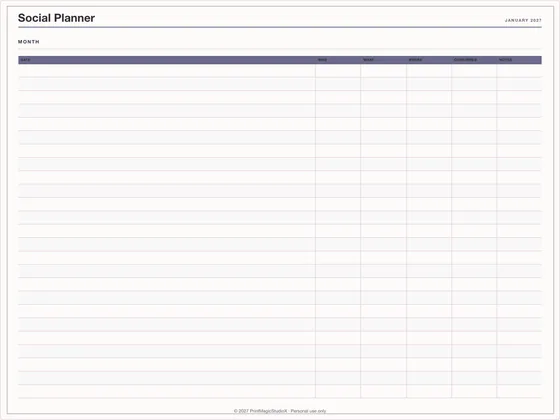 Social Planner: One-page planner template for GoodNotes, iPad and print