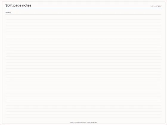 Split page notes: Note paper template for GoodNotes, iPad and print