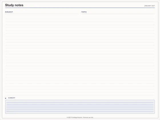 Study notes: Note paper template for GoodNotes, iPad and print