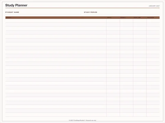 Study Planner: One-page planner template for GoodNotes, iPad and print