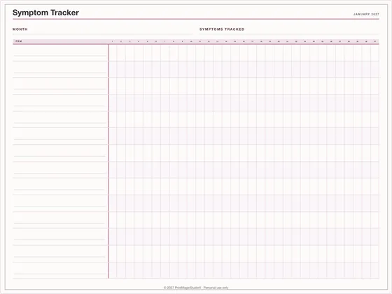 Symptom Tracker: One-page planner template for GoodNotes, iPad and print