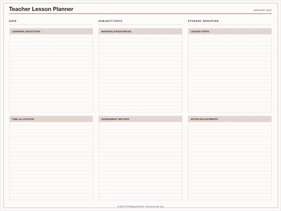 Teacher Lesson Planner: One-page planner template for GoodNotes, iPad and print
