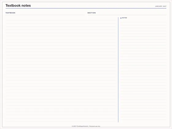 Textbook notes: Note paper template for GoodNotes, iPad and print