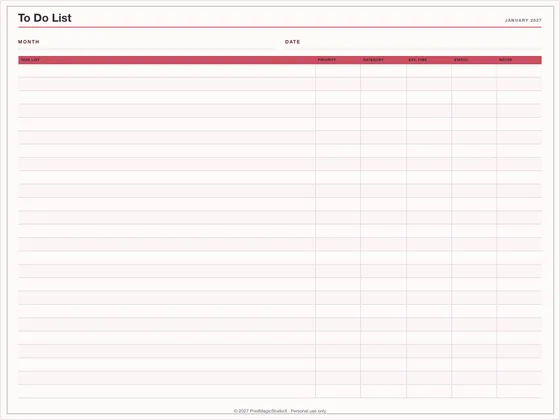 To Do List: One-page planner template for GoodNotes, iPad and print