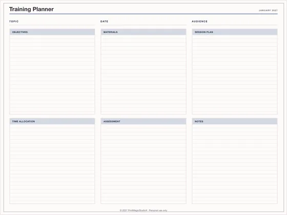 Training Planner: One-page planner template for GoodNotes, iPad and print