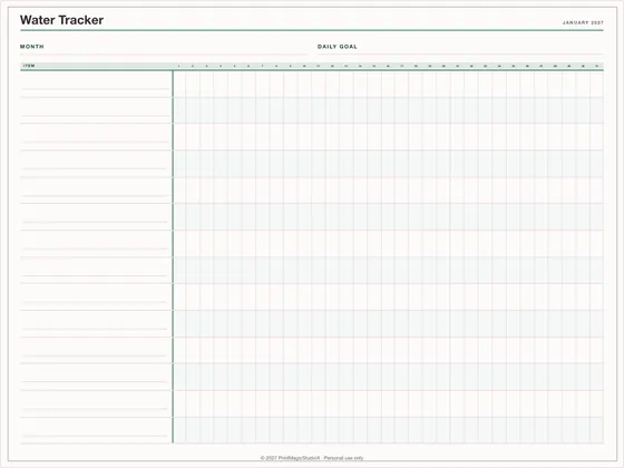 Water Tracker: One-page planner template for GoodNotes, iPad and print
