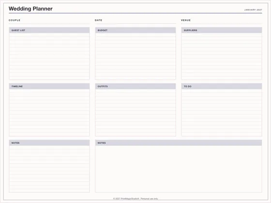 Wedding Planner: One-page planner template for GoodNotes, iPad and print