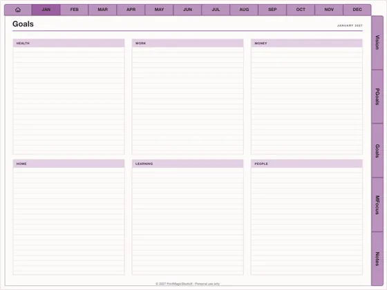 Vision & Goals: Dated digital planner template for GoodNotes and iPad