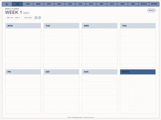 Week on Two Pages: Dated digital planner template for GoodNotes and iPad