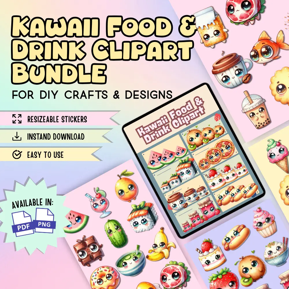 Kawaii Food and Drink Clipart Bundle