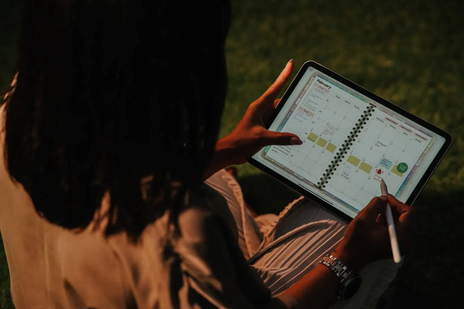 Girl Working on Digital Planner