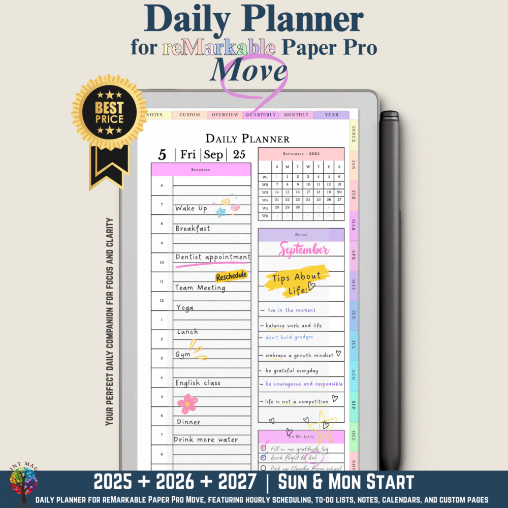 reMarkable Paper Pro Move Daily Digital Planner